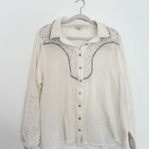 POL Cream Lace Button-Down Shirt